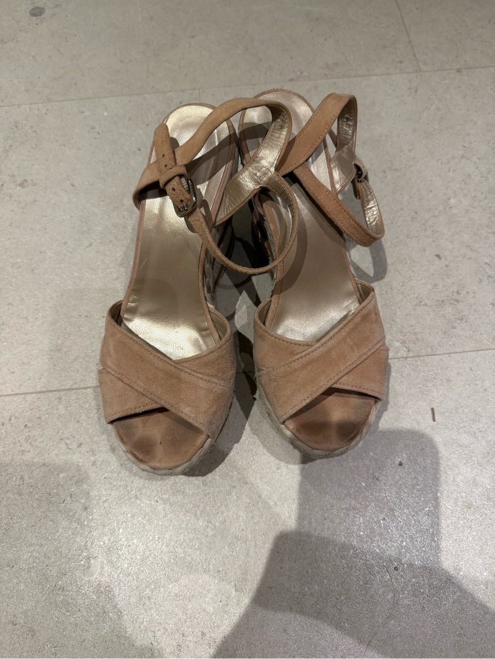 Stuart Weitzman dusty pink Suede Wedge Sandals with Ankle Strap